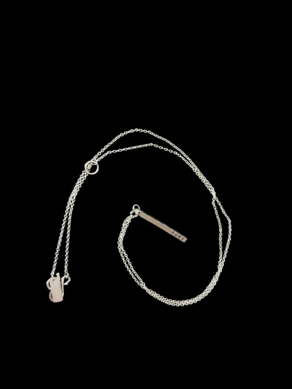 Vintage 1990s Cober 925 Sterling Silver Vertical "XOXO" Bar Necklace 16"-18"